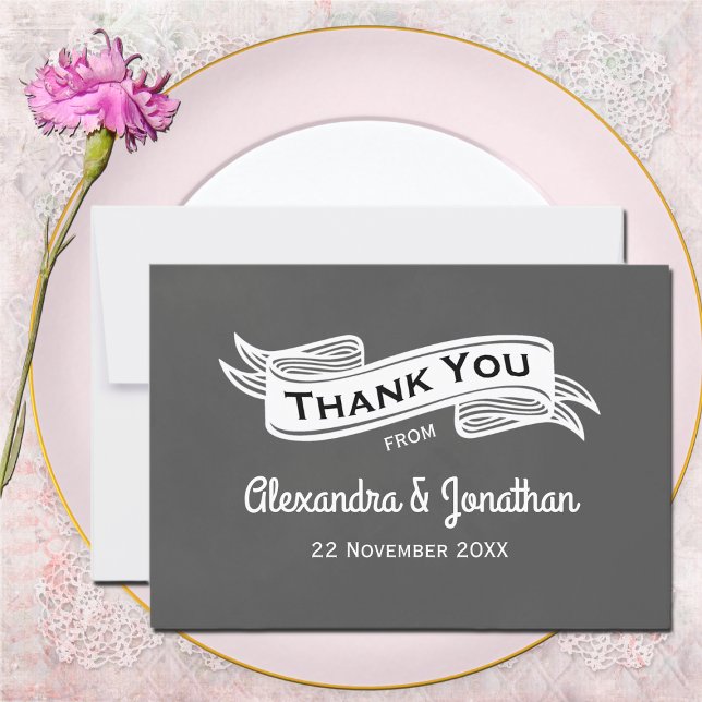 Flat Slate Gray Chalk Style Wedding Danke Karte (Von Creator hochgeladen)