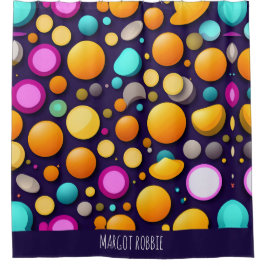 Flat Smile Circles Orange Blue Retro Muster Duschvorhang