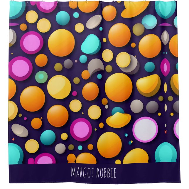 Flat Smile Circles Orange Blue Retro Muster Duschvorhang (Vorderseite)