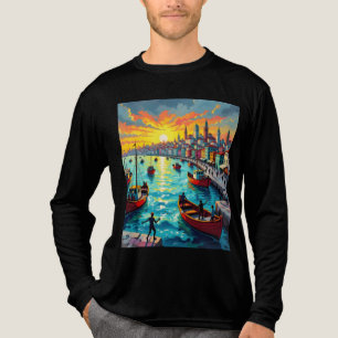flat waves, crowds, boats, city Tri-Blend shirt