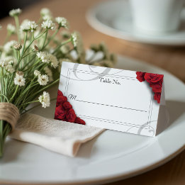 Flat Wedding Platzkarte mit Rote Rosen