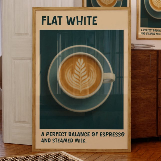 Flat White Coffee Poster Retro Latte Art Print (Von Creator hochgeladen)