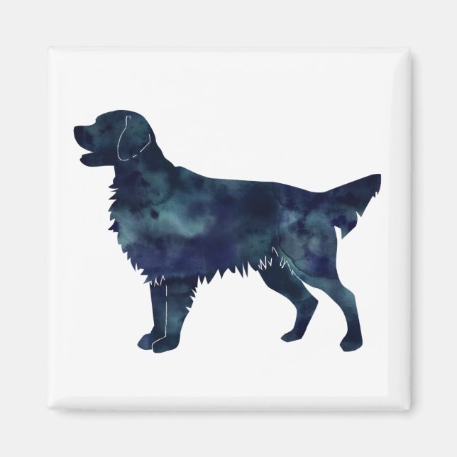 Flatbeschichtete Retriever Black Watercolor-Silhou Magnet (Vorne)