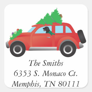 Flatbeschichteter Retriever Dog Driving Christmas  Quadratischer Aufkleber