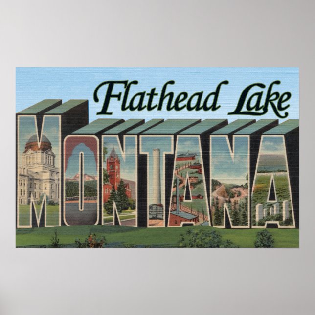 Flathead Lake, Montana - Große Briefmarkenszenen Poster (Vorne)