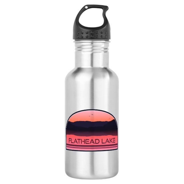 Flathead Lake Montana Red Sunrise Edelstahlflasche (Vorderseite)