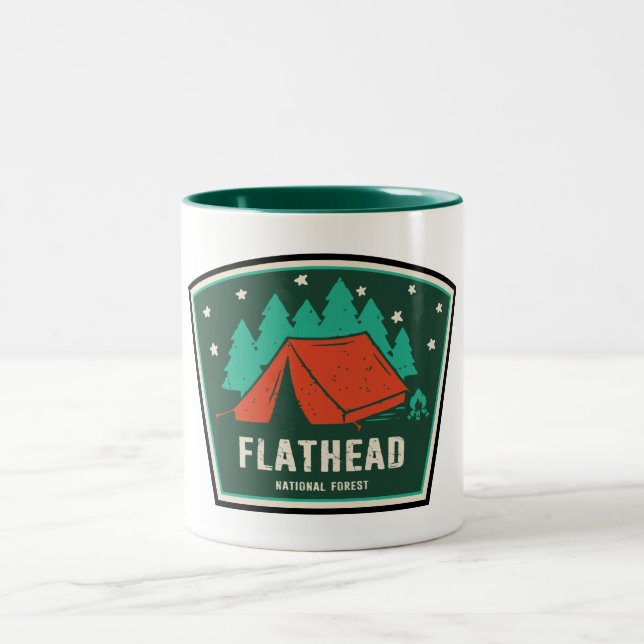 Flathead National Forest Camping Zweifarbige Tasse (Mittel)
