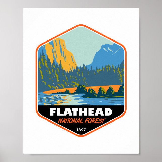 Flathead National Forest Montana Vintages Emblem Poster (Vorne)