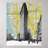 Flatiron Building vintage landmark  NYC Map backgr