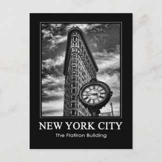 Flatiron Gebäude und Uhr in Schwarz und Weiß 1C Postkarte