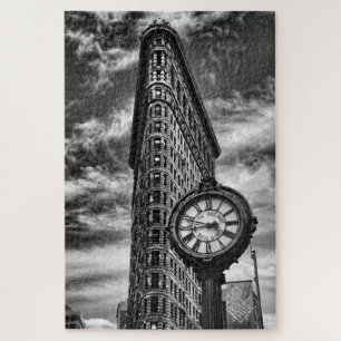 Flatiron Gebäude und Uhr in Schwarz und Weiß Puzzle