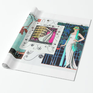 FLATTER VOGEL / NACHTROSE ART DECO SCHÖNHEIT MODE GESCHENKPAPIER