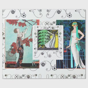 FLATTER VOGEL / NACHTROSE ART DECO SCHÖNHEIT MODE GESCHENKPAPIER