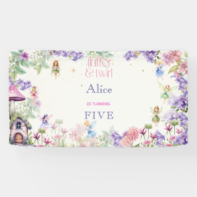 Flattern und wirbeln Fairy Garden Aquarell Geburts Banner (Horizontal)