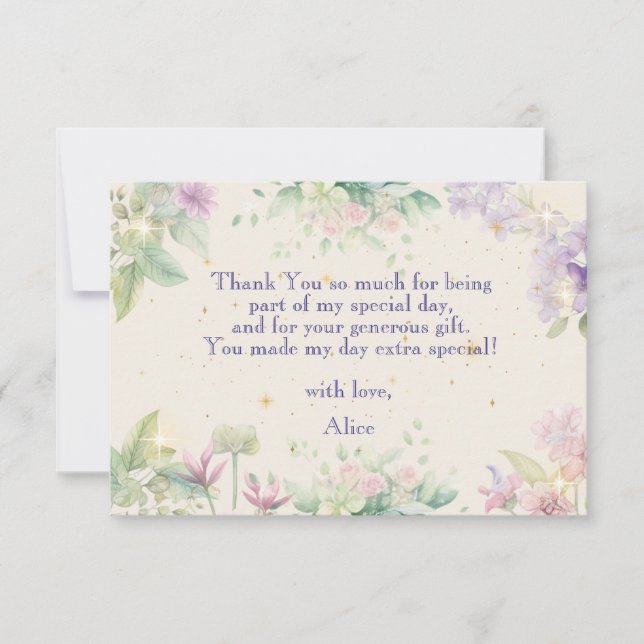 Flattern und wirbeln Fairy Garden Aquarell Geburts Dankeskarte (Vorderseite)