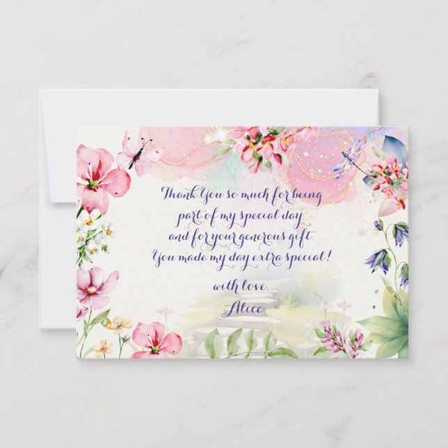 Flattern und wirbeln Fairy Garden Aquarell Geburts Dankeskarte (Vorderseite)