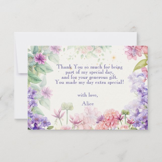 Flattern und wirbeln Fairy Garden Aquarell Geburts Dankeskarte (Vorderseite)