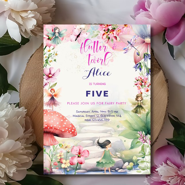 Flattern und wirbeln Fairy Garden Aquarell Geburts Einladung (Von Creator hochgeladen)
