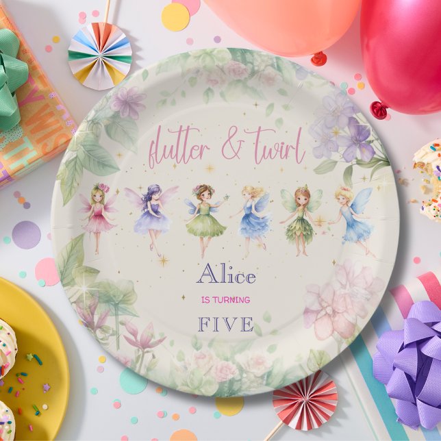 Flattern und wirbeln Fairy Garden Aquarell Geburts Pappteller (Von Creator hochgeladen)