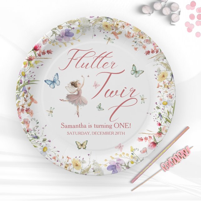 Flattern und Wirbeln Magische Flügel Erster Geburt Pappteller (Flutter and Twirl Magical Wings First Birthday Paper Plates)