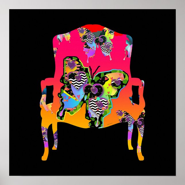 Flatternde Schmetterlinge Vintager Sessel Poster (Vorne)