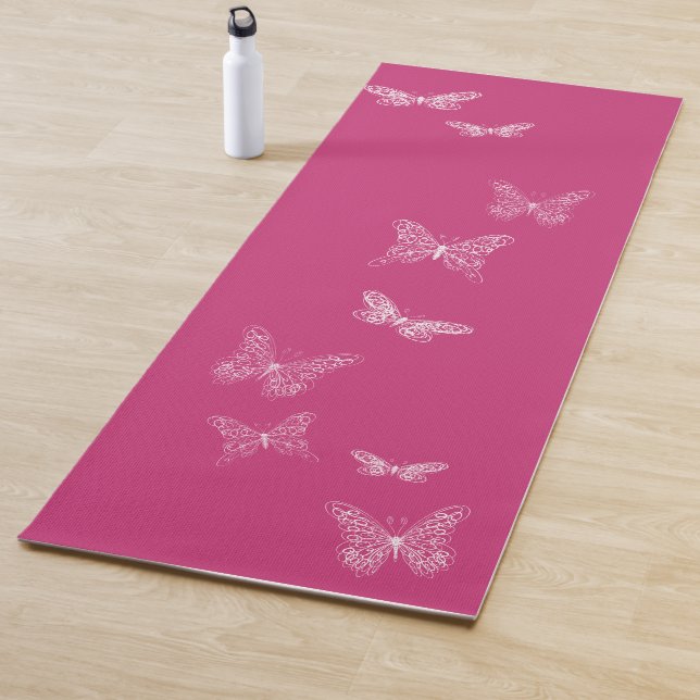Flatternde Schmetterlings-helle rosa Yoga-Matte Yogamatte (Beispiel)