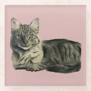 Flaumige Katzen-Aquarell-Malerei Glasuntersetzer