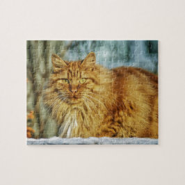 Flaumige langhaarige orange männliche Katze Puzzle