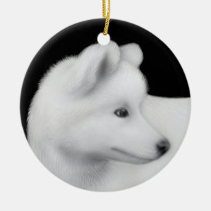 Flaumige Samoyed-Hundeverzierung Keramik Ornament
