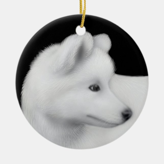 Flaumige Samoyed-Hundeverzierung Keramik Ornament (Vorne)