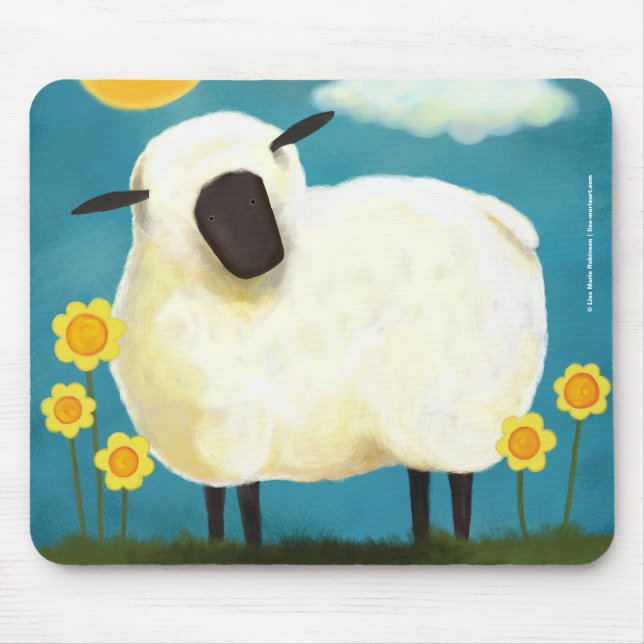 Flaumige Schafe u. gelbe Blumen Mousepad (Vorne)