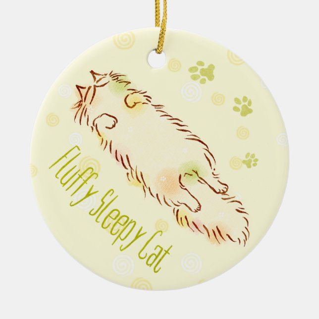 Flaumige schläfrige Katze Keramik Ornament (Vorne)