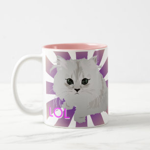Flaumige weiße Katzen-Tasse Zweifarbige Tasse