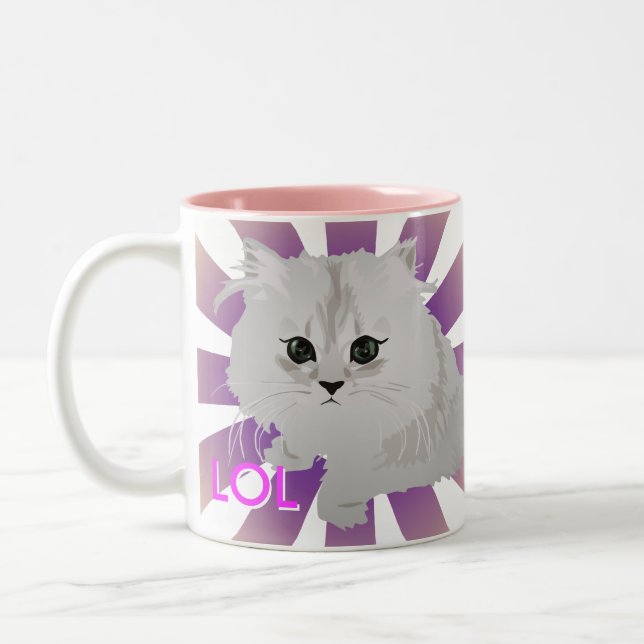 Flaumige weiße Katzen-Tasse Zweifarbige Tasse (Links)