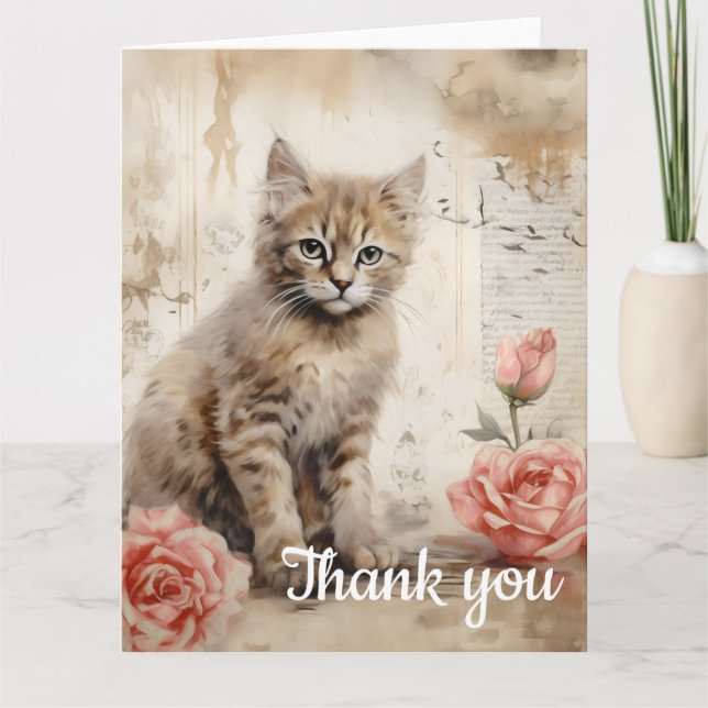 Flauschig Tabby Kätzchen Vielen Dank 13 Dankeskarte (Vorderseite)