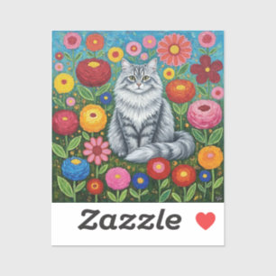 Flauschige graue gestreifte Katze mit volkstümlich Aufkleber