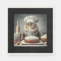 Flauschige Katze backt einen Kuchen