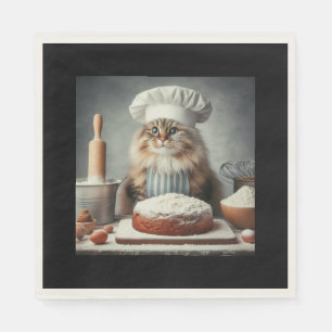 Flauschige Katze backt einen Kuchen Serviette