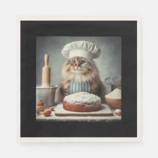 Flauschige Katze backt einen Kuchen Serviette