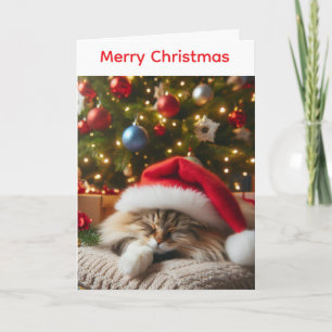 Flauschige Katzen-Weihnachtskarte Feiertagskarte