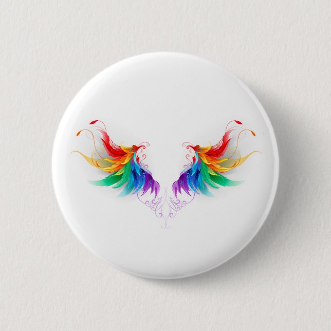 Flauschige Regenbogenflügel Button (Vorderseite)