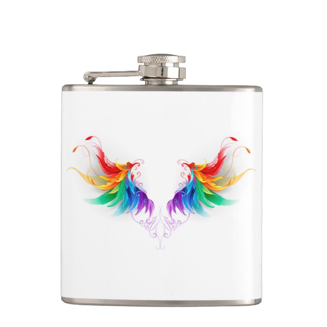 Flauschige Regenbogenflügel Flachmann (Vorderseite)