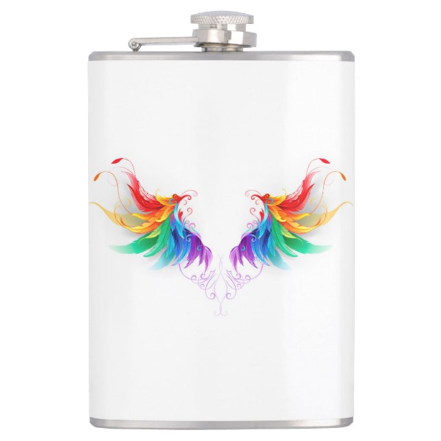 Flauschige Regenbogenflügel Flachmann (Vorderseite)