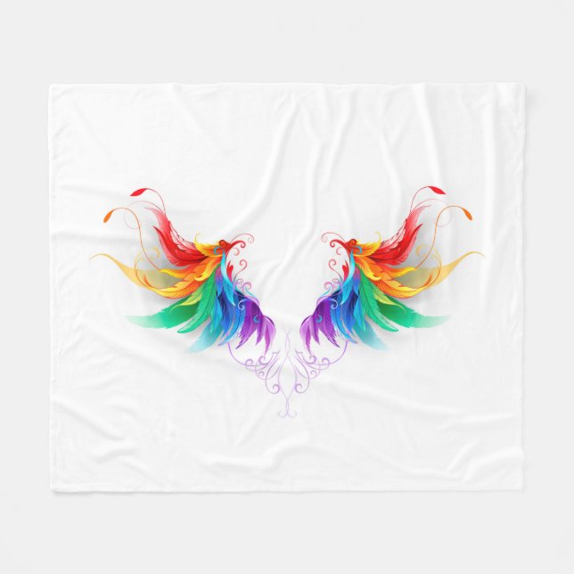 Flauschige Regenbogenflügel Fleecedecke (Vorderseite (Horizontal))