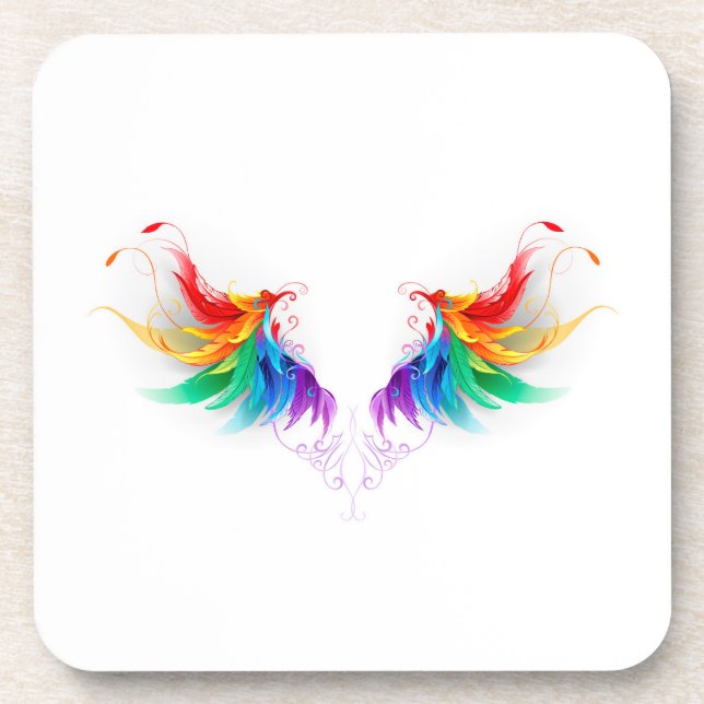 Flauschige Regenbogenflügel Getränkeuntersetzer (Vorderseite)