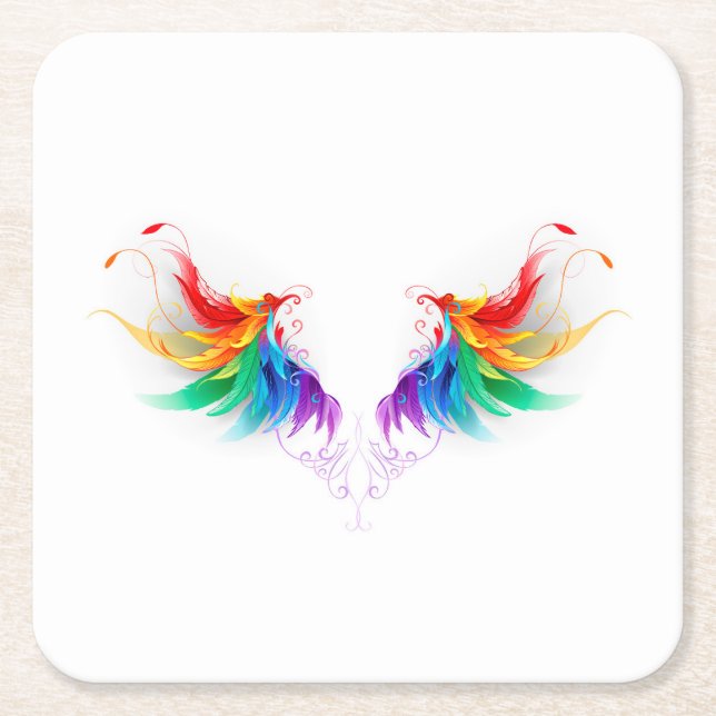 Flauschige Regenbogenflügel Rechteckiger Pappuntersetzer (Vorderseite)