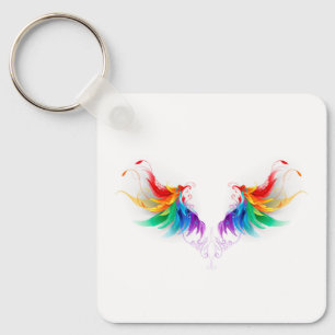 Flauschige Regenbogenflügel Schlüsselanhänger