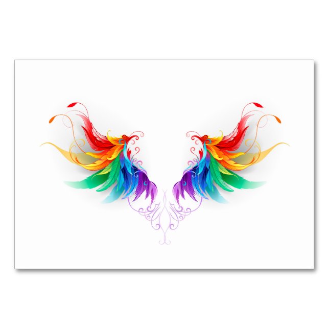Flauschige Regenbogenflügel Tischnummer (Vorderseite)