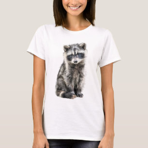 Flauschige Waschbär-Porträt-Illustration Süße Frau T-Shirt