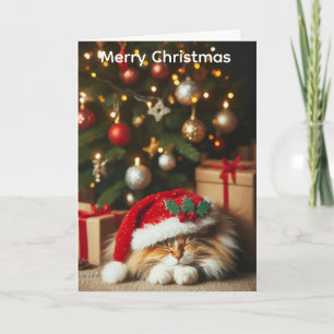 Flauschige Weihnachtskarte für Katzen Feiertagskarte